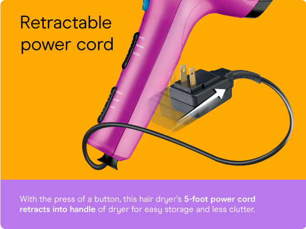 Conair small, mini, and compact hair dryer for travel. Handle folds for easy storage.