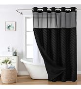 eachope No Hook Tufted Chevron Striped Shower Curtain with Snap-in Fabric Liner set-71Wx74H(72H),...