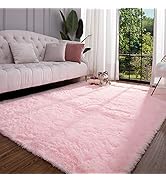 Keeko Premium Fluffy Pink Area Rug Cute Shag Fuzzy Rug, 4x5.3 Ultra Soft Shaggy Rug Faux Fur Carp...