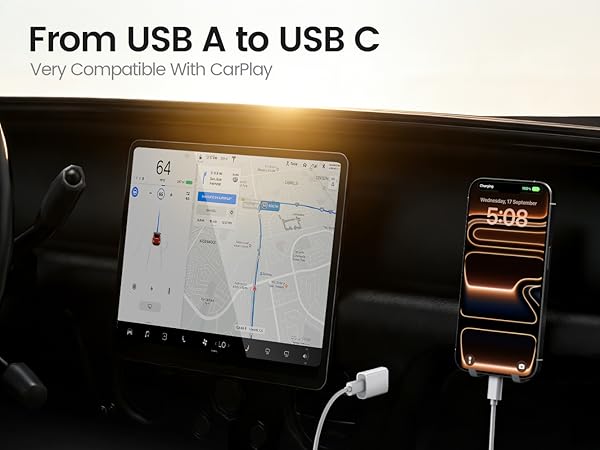 From USB A to USB C,very compatible with carplay