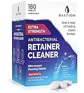 Retainer Cleaner &amp; Denture Cleanser - 180 Effervescent Tablets 6 Month Supply Removes Stains, Dis...