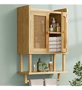 AmazerBath Bathroom Wall Cabinets, Bamboo Medicine Cabinet with Rattan Door, Over The Toilet Stor...