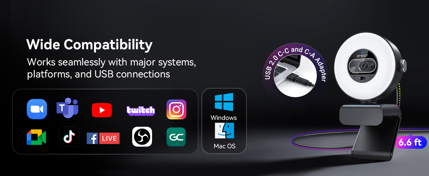 Broad Compatibility EMEET S600L webcam for PC