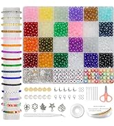 Ybxjges Glass Beads Bracelet Making Kit,1160Pcs 6mm Crystal Beads Friendship Bracelet Kit with Le...