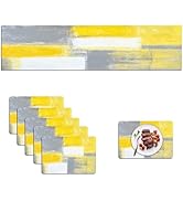 Mcalk Yellow Table Runner and Placemats Set of 6 Pieces, Modern Grey Placemats, Abstract Cloth Pl...