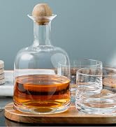 Cork &amp; Mill Whiskey Decanter Set, Hand-Blown Lead-Free Crystal 800ml Liquor Decanter for Bourbon ...