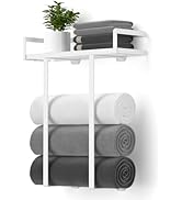 Xstydes Towel Racks for Bathroom Wall Mounted, Metal Towel Holder with Wooden Shelf for Folding L...