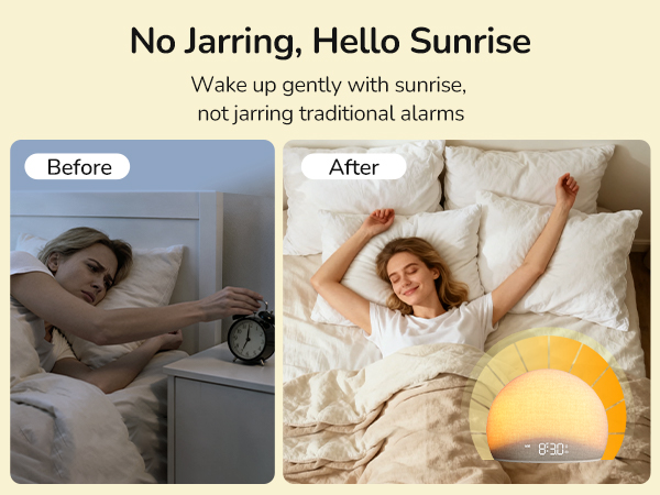  Wake up gently with sunrise light, not jarring cell phone alarms