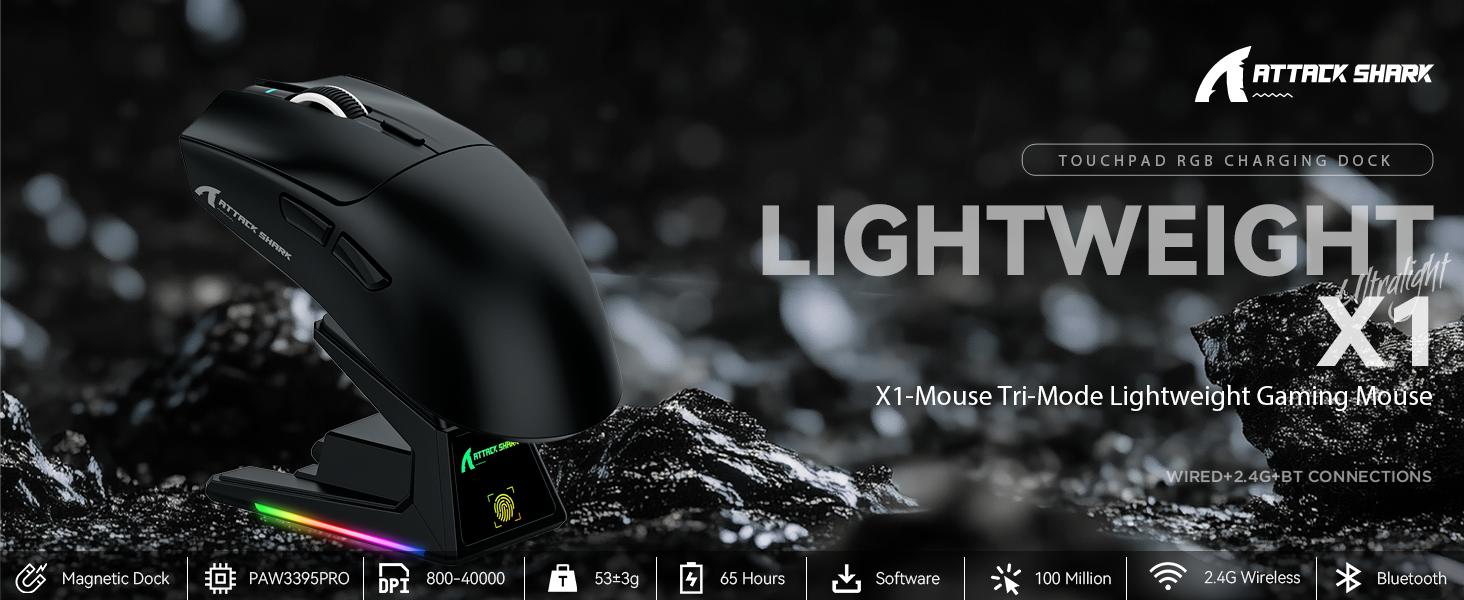 ATTACK SHARK Ultralight Tri Mode Gaming Mouse X1