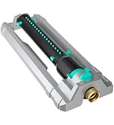 QUOBAS Heavy Duty Oscillating Sprinkler, 18-Hole Nozzle with Zinc Alloy Metal Base, Adjustable Fl...