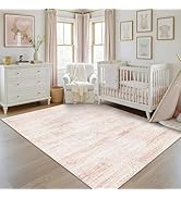 Latte&amp;Fog 5x7 Washable Pink Rug for Girls Bedroom, Vintage Cute Soft Area Rugs for Nursery Room,K...