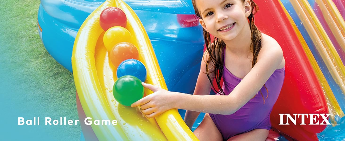 Intex 9.75 x 6.3 Foot Rainbow Slide Inflatable Pool and Water Slide Ring Center