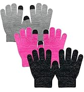 Touchscreen Kids Gloves for Boys Girls, 3 Pairs 2-14 Age Child Winter Warm Glove