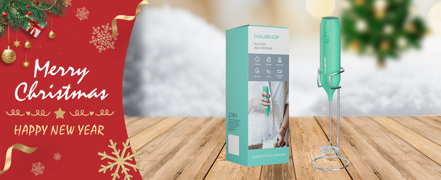 HAUSHOF Powerful Rechargeable Milk Frother Wand with Stand