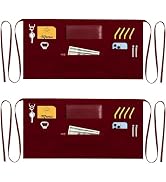TEXVIDA 7 Pockets Server Aprons with Zipper Pocket (2 Pack) - Aprons for Women Men - Waiter Waitr...