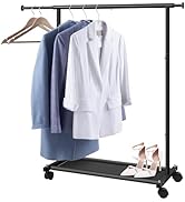 MISSLO Short Clothing Racks for Hanging Clothes with Bottom Shelves and Wheels Heavy Duty Rolling...