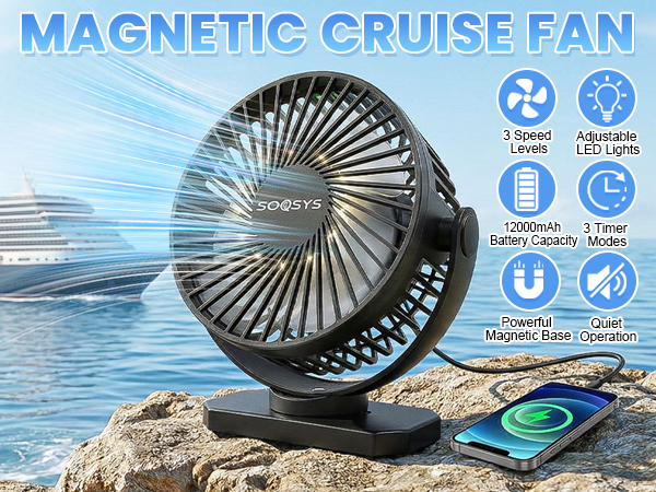 Magnetic Cruise Fan Magnetic Fan for Cruise Ship Portable Travel Fan for Cruise Cruise Essentials