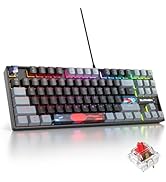 iRoboosta 75 Percent Grey and Black Mechanical Gaming Keyboard, 87 Keys TKL Wired Keyboard 75%, R...