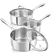 KOCH SYSTEME CS Triply Stainless Steel Saucepan Set, 1QT &amp; 2QT &amp; 3QT Stainless Steel Pot Set with...