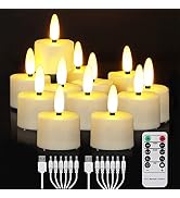 12 PCS Rechargeable Flameless Flickering Tea Lights Candles with Remote Timer and 2 USB Charging ...