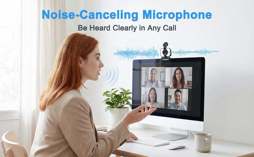 Webcam with microphone, noise canceling mic for zoom meetings, crystal clear audio for pc calls