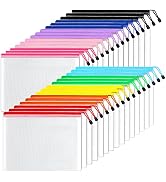 SUNEE Mesh Zipper Pouch 10x14 in (10 Colors, 30 Packs), Large Mesh Zipper Pouch Bags for School O...