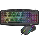 Gaming Keyboard and Mouse Combo, CQ109 RGB LED Backlit Anti-ghosting Wired Membrane Keyboard with...