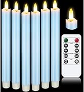 KSWING Upgraded Real Wax LED Flameless Light Blue Taper Candles with Remote, 6 PCS Candlesticks B...