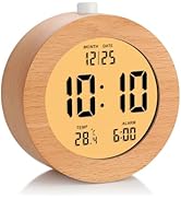 Plumeet Wooden Digital Alarm Clock for Bedrooms, Wood 4'' Battery Powered Alarm Clock with Snooze...