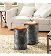 glitzhome Rustic Storage Ottoman Seat Stool, Farmhouse Nesting Table, Galvanized Barrel Metal Acc...
