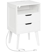 MAHANCRIS White Nightstand with Charging Station, Modern Bedside Table with 2 Storage Drawers and...