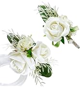 SITUMEIZI 2Pcs Corsage and Boutonniere Set Wrist Corsage Bracelets and Boutonniere for Men Weddin...
