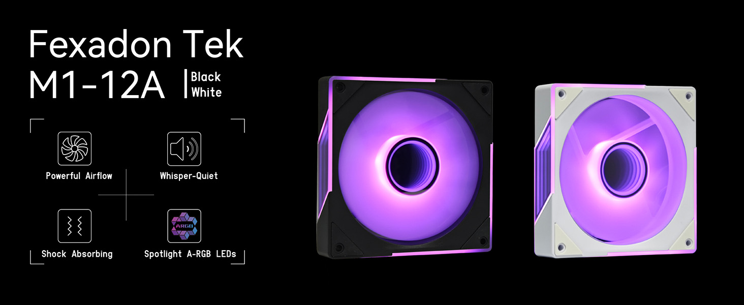 120mm ARGB black and white case fan Fexadon Tek