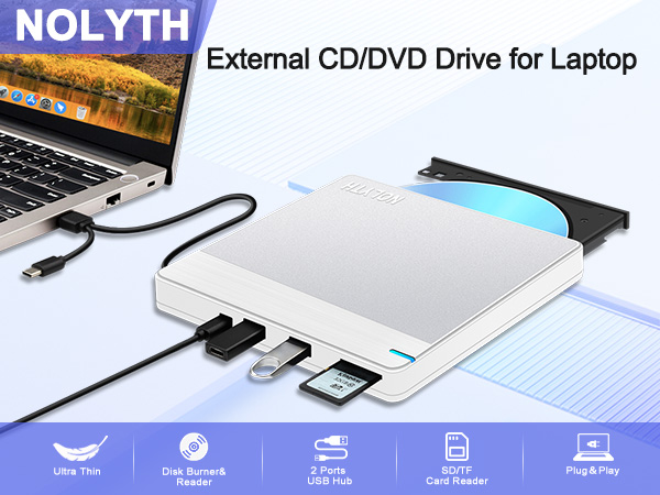 This external CD drive is compatible with Macs and Windows. It can read, burn and rip CDs and DVDs.