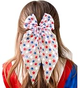 4th of July Hair Bow for Women &amp; Girls – Patriotic Red White Blue Star Hair Bow Clips, Large Hair...