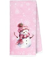 LRWHDFW Pink Christmas Snowman Kitchen Towels, Rustic Winter Snowflakes Snowman Decorative Hand T...