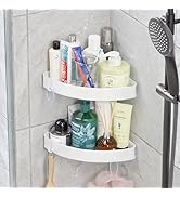 PAVSTINE White Corner Shower Caddy, 2 Pack Adhesive Shower Organizers, Rustproof Plastic Shower S...