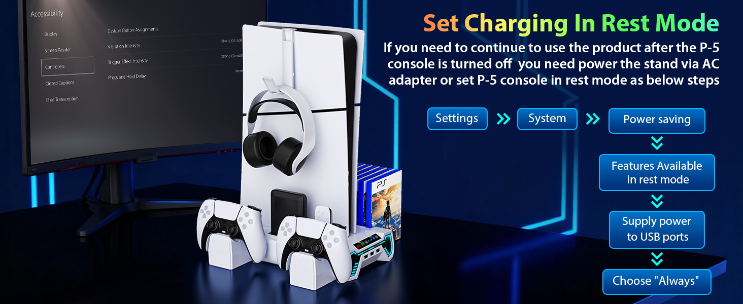 playstion 5 cooling stand with cooling fan and controller docking station