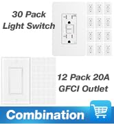 Amico 30 Pack 15A Single Pole Decorator Light Switch &amp; Amico 12 Pack 20A GFCI Outlets