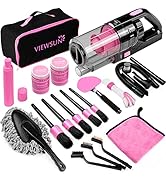 Viewsun 17pcs Car Cleaning Kit, Pink Car Interior Detailing Kit with High Power Handheld Vacuum, ...