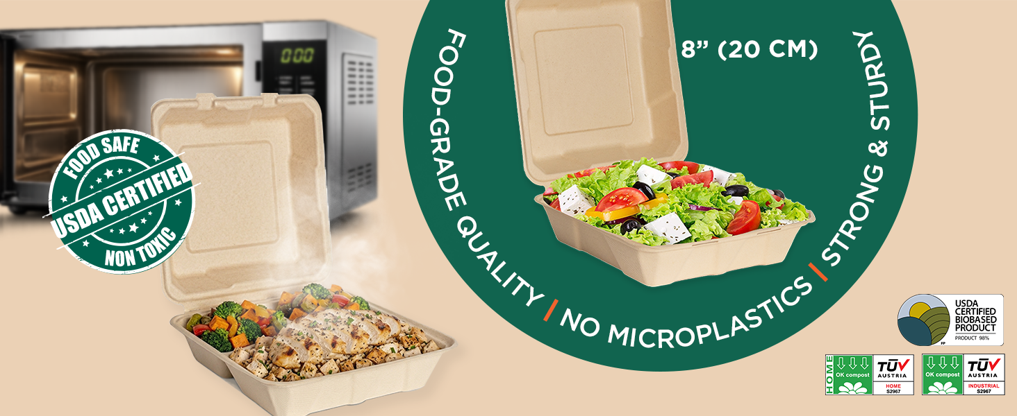 Take out containers 8 inch heavy duty Microvable food safe