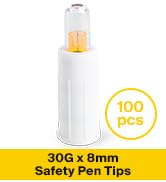 MediVena ONE-CARE Safety Pen Tips, 30G, 8mm, Box of 100, Safe Administration, Compatible with Mos...