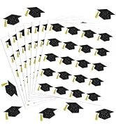 JarThenaAMCS 500Pcs Glitter Graduation Cap Stickers Grad Hat Envelope Seal Stickers Black Gold Se...