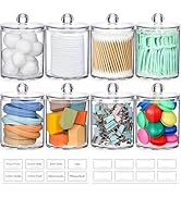 AOZITA 8 Pack Acrylic Qtip Holder Dispenser with Lids &amp; Labels, Cotton Swab, Ball, Round Pads, Fl...