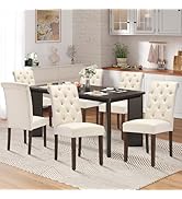 MALOL 7-Piece Rectangular Dining Table Set for 6, 63" Industrial Kitchen Table with 6 Tufted Pars...