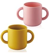 2 Pack Tiny Silicone Drinking Training Cup for Baby and Toddler - Toddler Learning Cup with Two H...