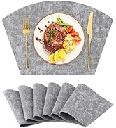 Homaxy Round Table Placemats Set of 6, Washable Wedge Shaped Faux Leather Table Mats, Wipeable Ki...