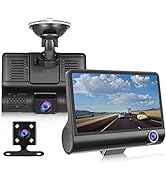 Dash Cam, Inside Front and Rear 3 Dashboard Camera, 1080P Full HD 170° Wide Angle Parking Monitor...