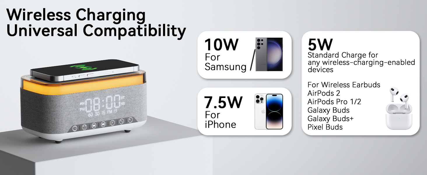 Wireless Charging Alarm Clock Speaker