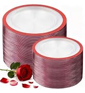 U-QE 200PCS Red Plastic Plates - Red Plastic Plates Disposable Heavy Duty - Fancy Disposable Plat...